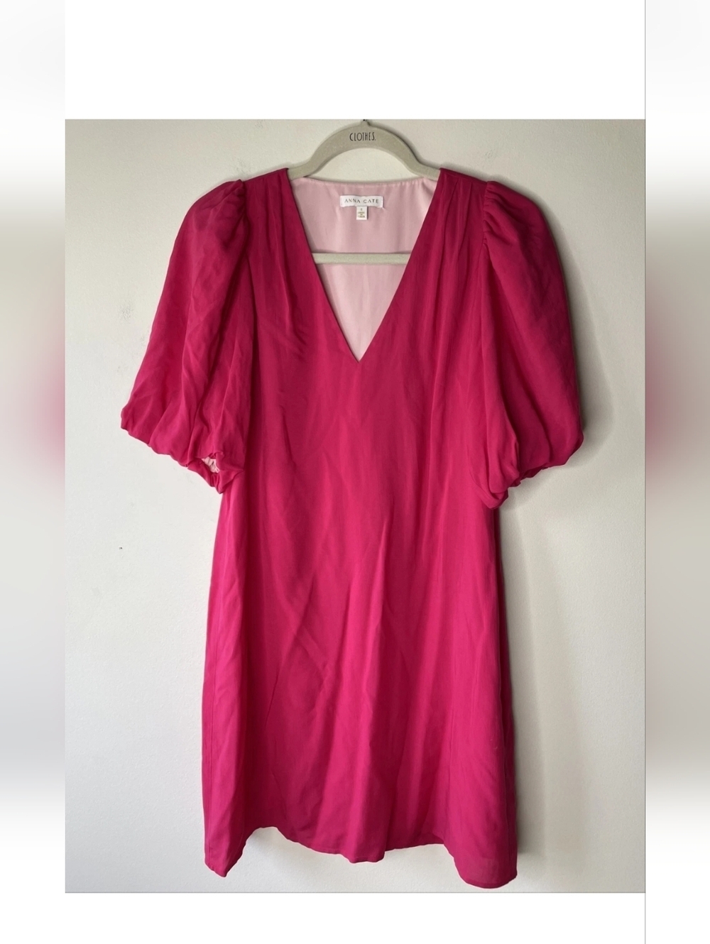 Ana Cate Small Hot Pink Bubble Sleeves V Neck Rayon Hayden Dress